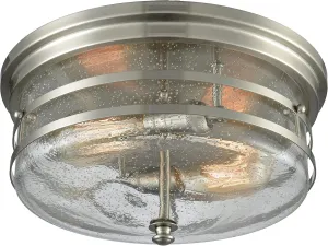 Elk Home Port O'Connor Flush Mount - 2-Light in Satin Nickel Finish, with Clear Seeded Glass, Dimmer Compatible