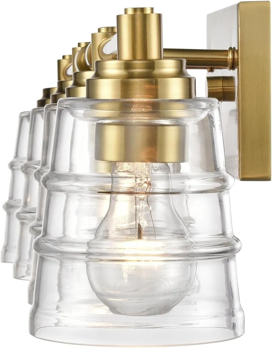 Elk Home Pulsate Vanity Light - 4-Light in Satin Brass Finish, with Clear Glass, Transitional Style