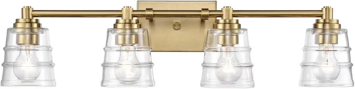 Elk Home Pulsate Vanity Light - 4-Light in Satin Brass Finish, with Clear Glass, Transitional Style