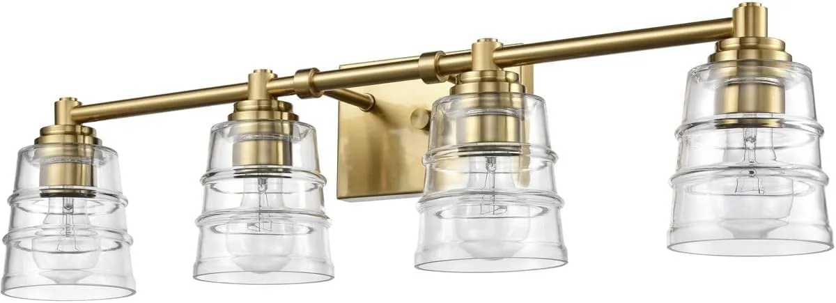 Elk Home Pulsate Vanity Light - 4-Light in Satin Brass Finish, with Clear Glass, Transitional Style