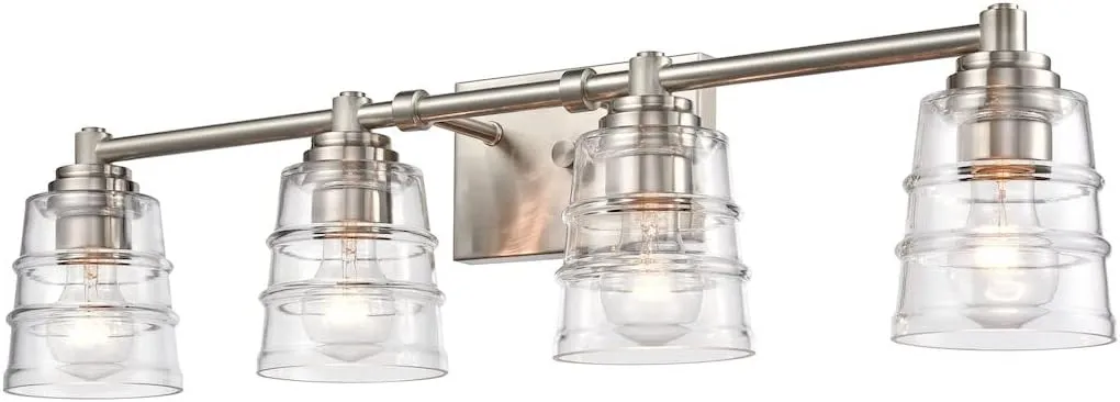 Elk Home Pulsate Vanity Light - 4-Light in Satin Nickel Finish, with Clear Glass, Transitional Style