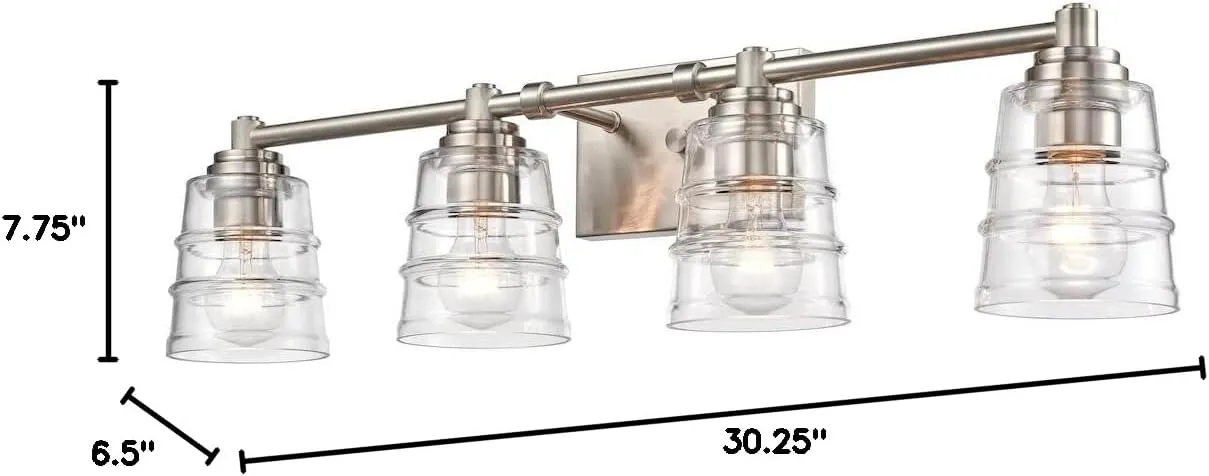 Elk Home Pulsate Vanity Light - 4-Light in Satin Nickel Finish, with Clear Glass, Transitional Style