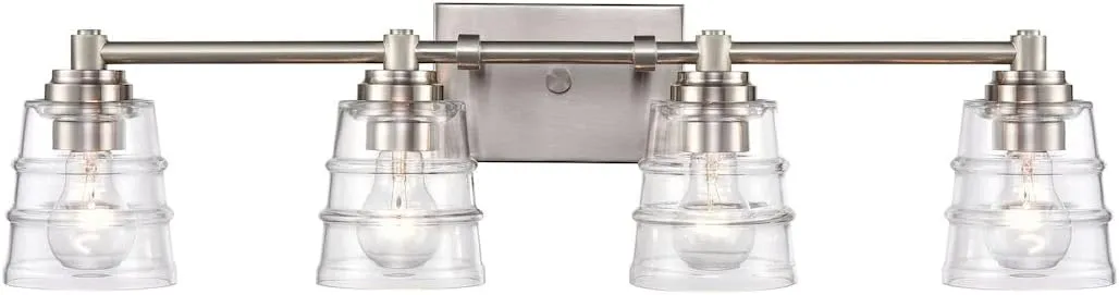 Elk Home Pulsate Vanity Light - 4-Light in Satin Nickel Finish, with Clear Glass, Transitional Style