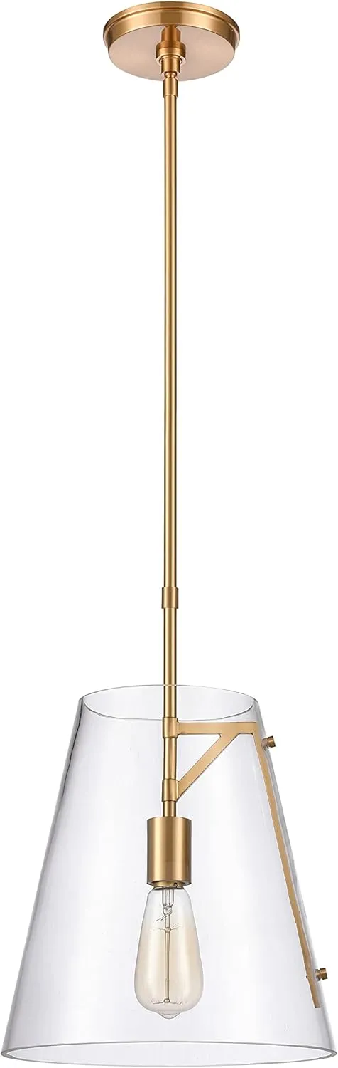 Elk Home Trustle 1-Light Pendant - in Satin Brass Finish, with Clear Glass, Modern/Contemporary Style