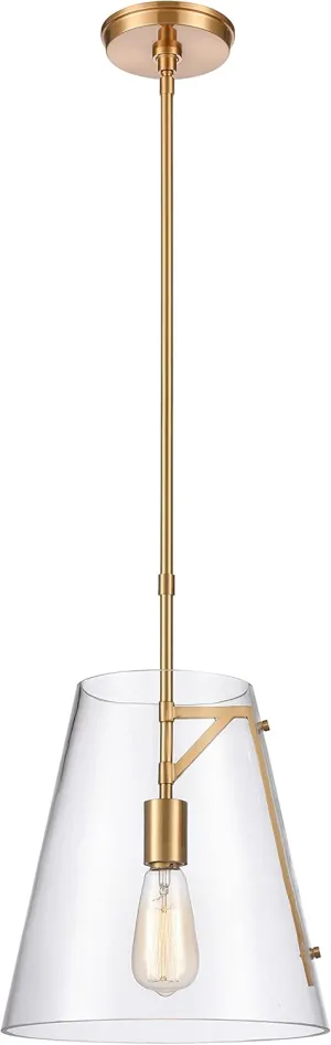 Elk Home Trustle 1-Light Pendant - in Satin Brass Finish, with Clear Glass, Modern/Contemporary Style