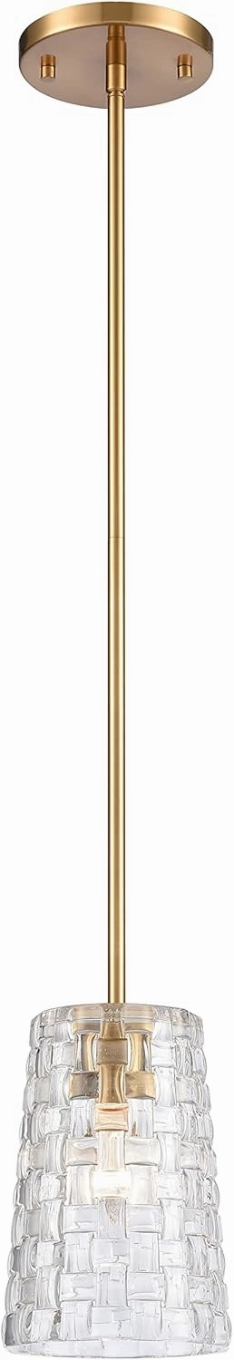 Elk Home Lightweave Mini Pendant - 1-Light in Satin Brass Finish, with Clear Crystal Cut Glass, Traditional Style