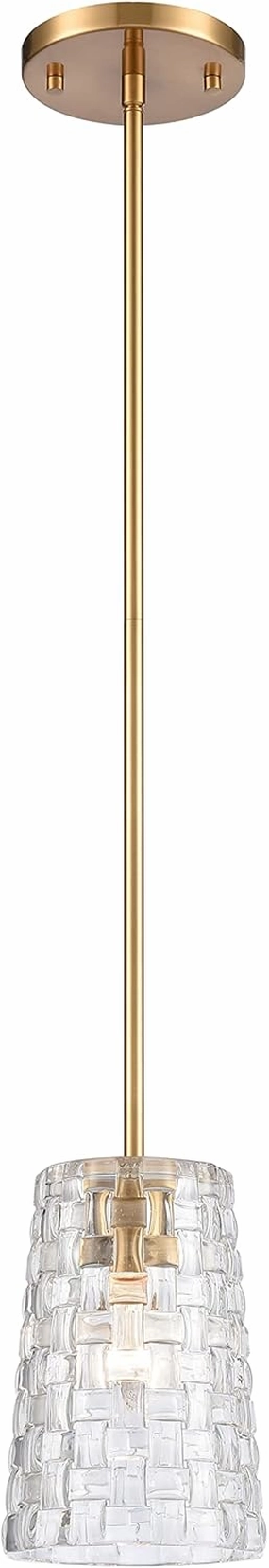 Elk Home Lightweave Mini Pendant - 1-Light in Satin Brass Finish, with Clear Crystal Cut Glass, Traditional Style