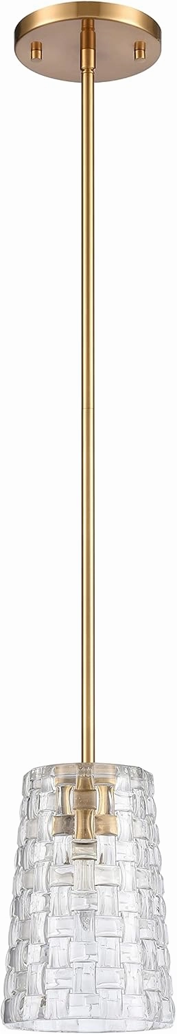 Elk Home Lightweave Mini Pendant - 1-Light in Satin Brass Finish, with Clear Crystal Cut Glass, Traditional Style