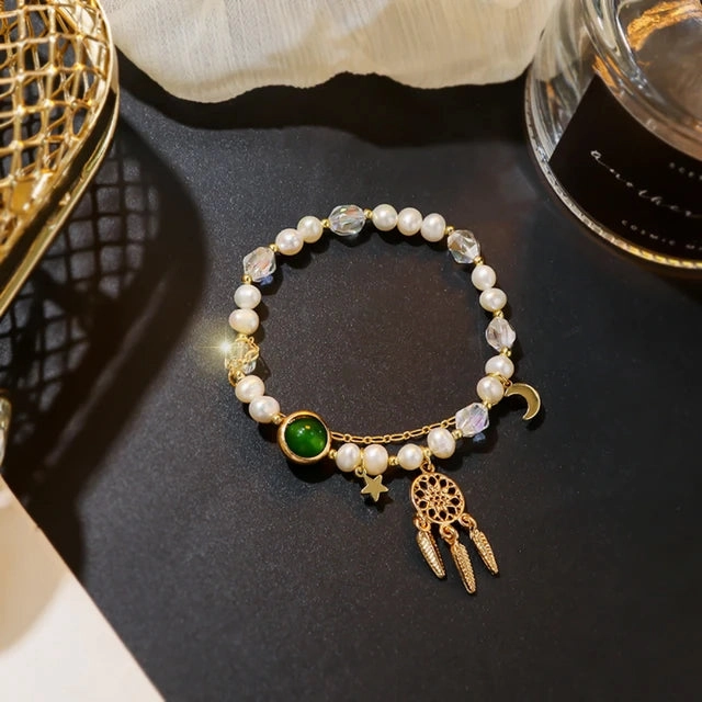 Emerald Pearl Charm Bracelet