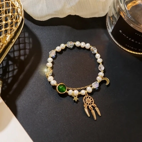 Emerald Pearl Charm Bracelet