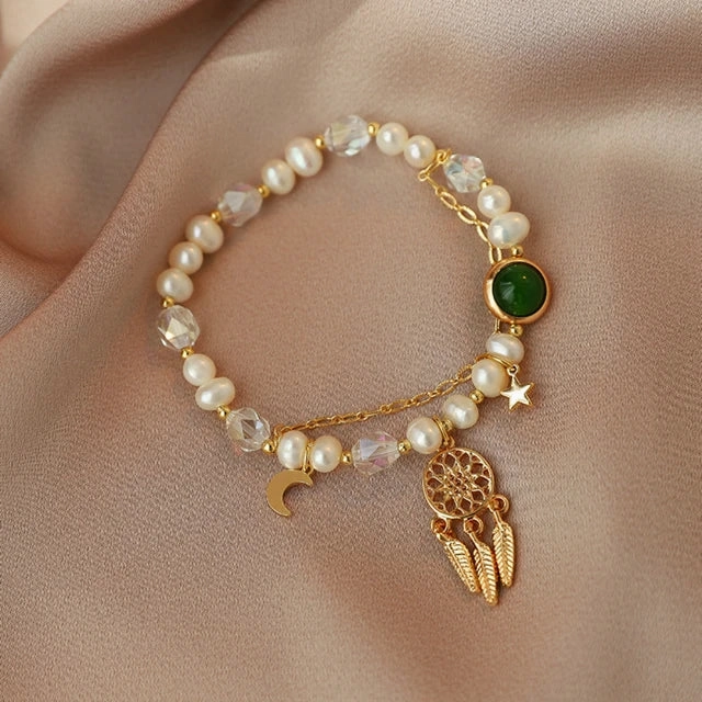Emerald Pearl Charm Bracelet
