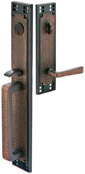EMTEK Arts & Crafts Tubular Entry Set w/Matching Finish Old Town Clear Knob - Available in 4 Finishes - 4812OTUS15 - Satin Nickel (US15)