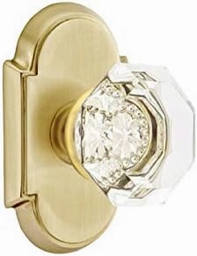 EMTEK #8 Rosette Passage Set with Old Town Clear Knob - Available in 10 Finishes - 8108OTUS4 - Satin Brass (US4)