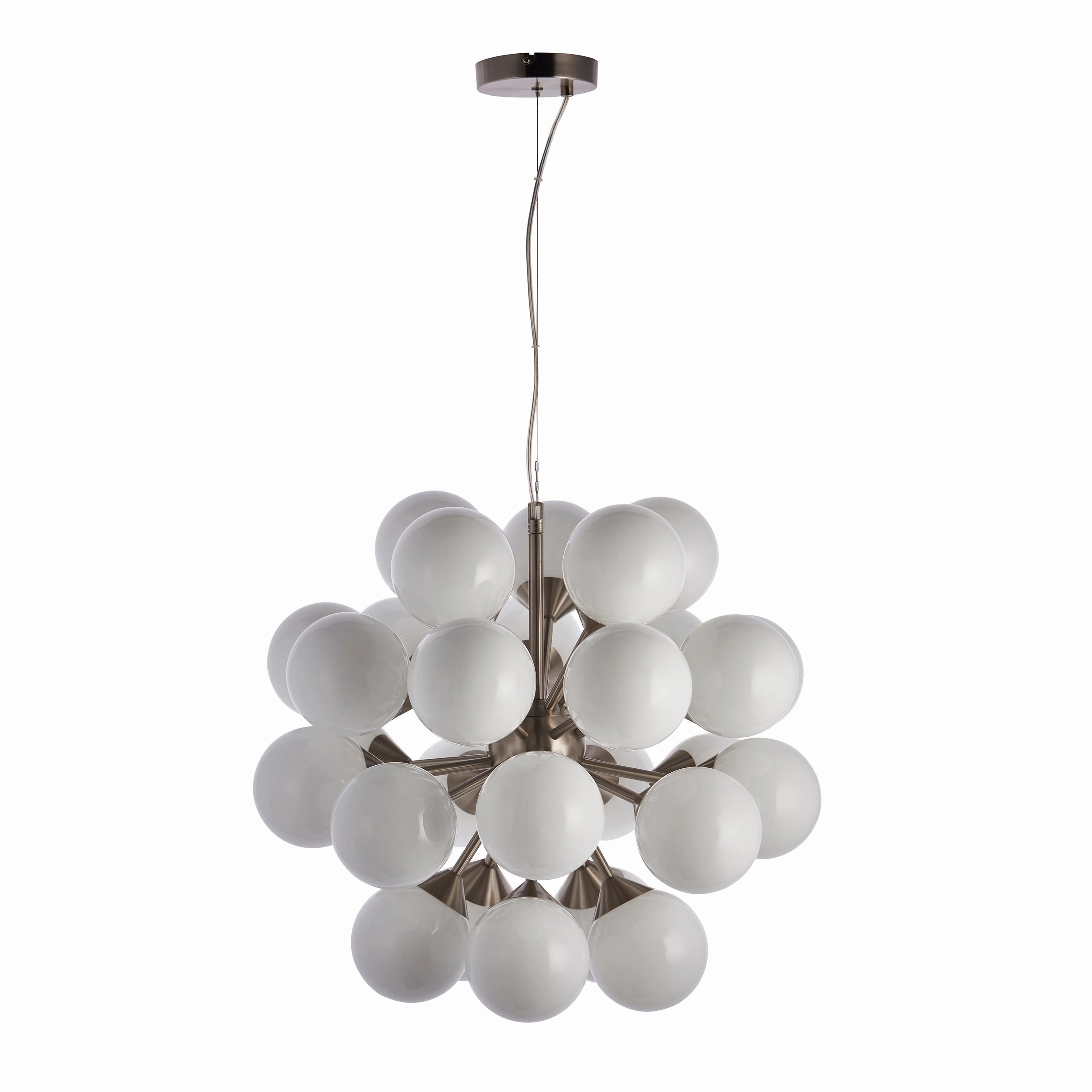 Endon 77587 Oscar 28lt Pendant Satin nickel plate & gloss white glass 28 x 18W G9 clear capsule (Required)