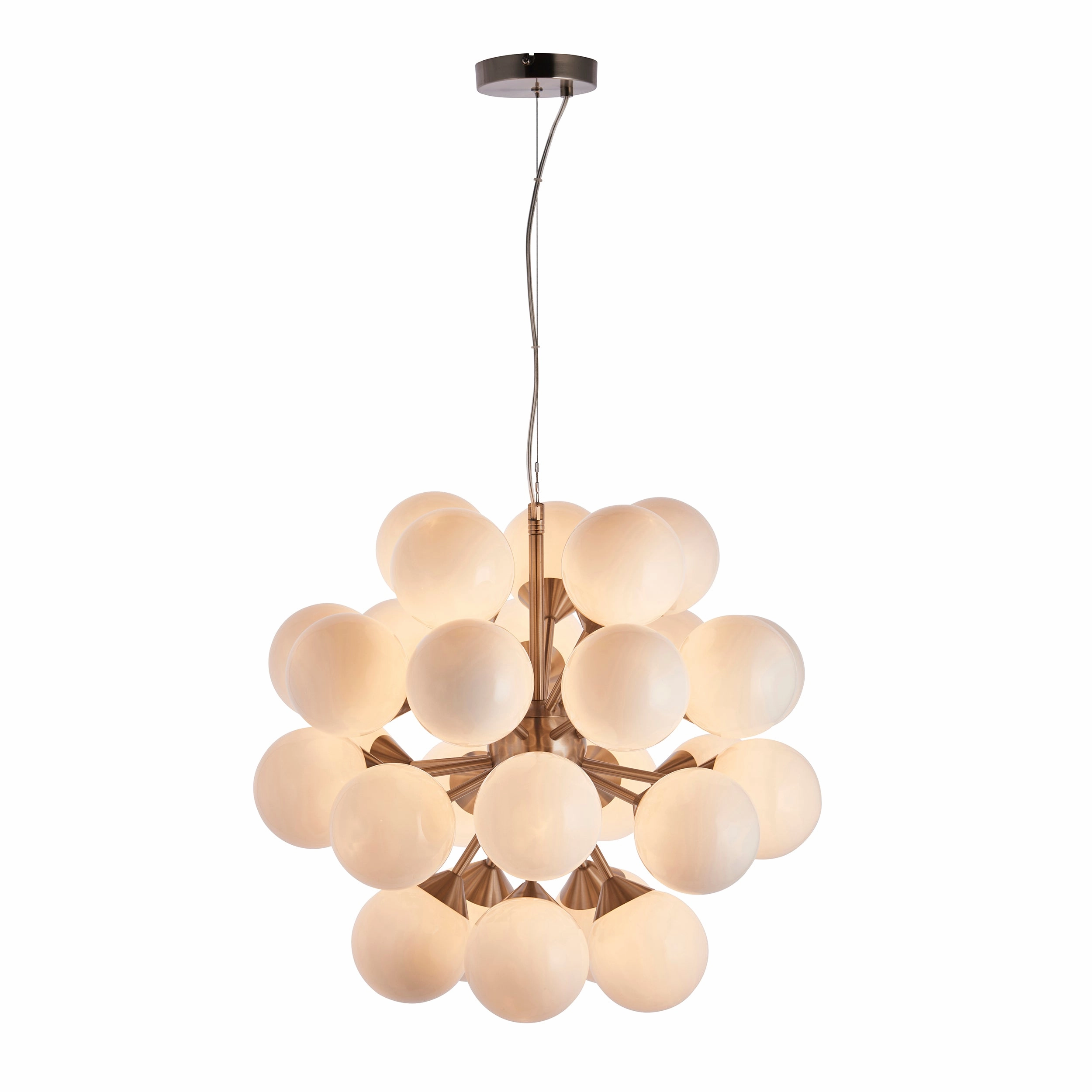 Endon 77587 Oscar 28lt Pendant Satin nickel plate & gloss white glass 28 x 18W G9 clear capsule (Required)