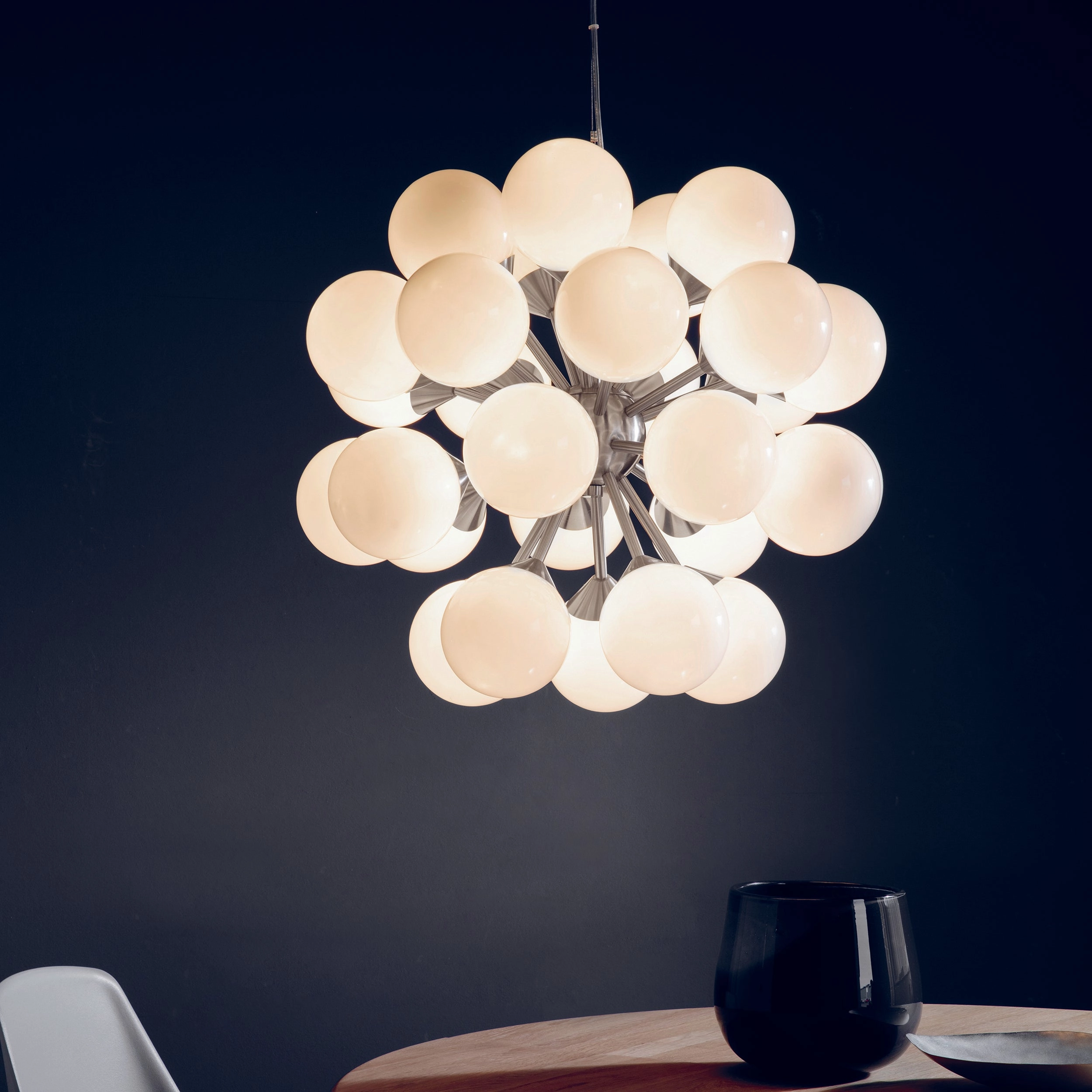 Endon 77587 Oscar 28lt Pendant Satin nickel plate & gloss white glass 28 x 18W G9 clear capsule (Required)