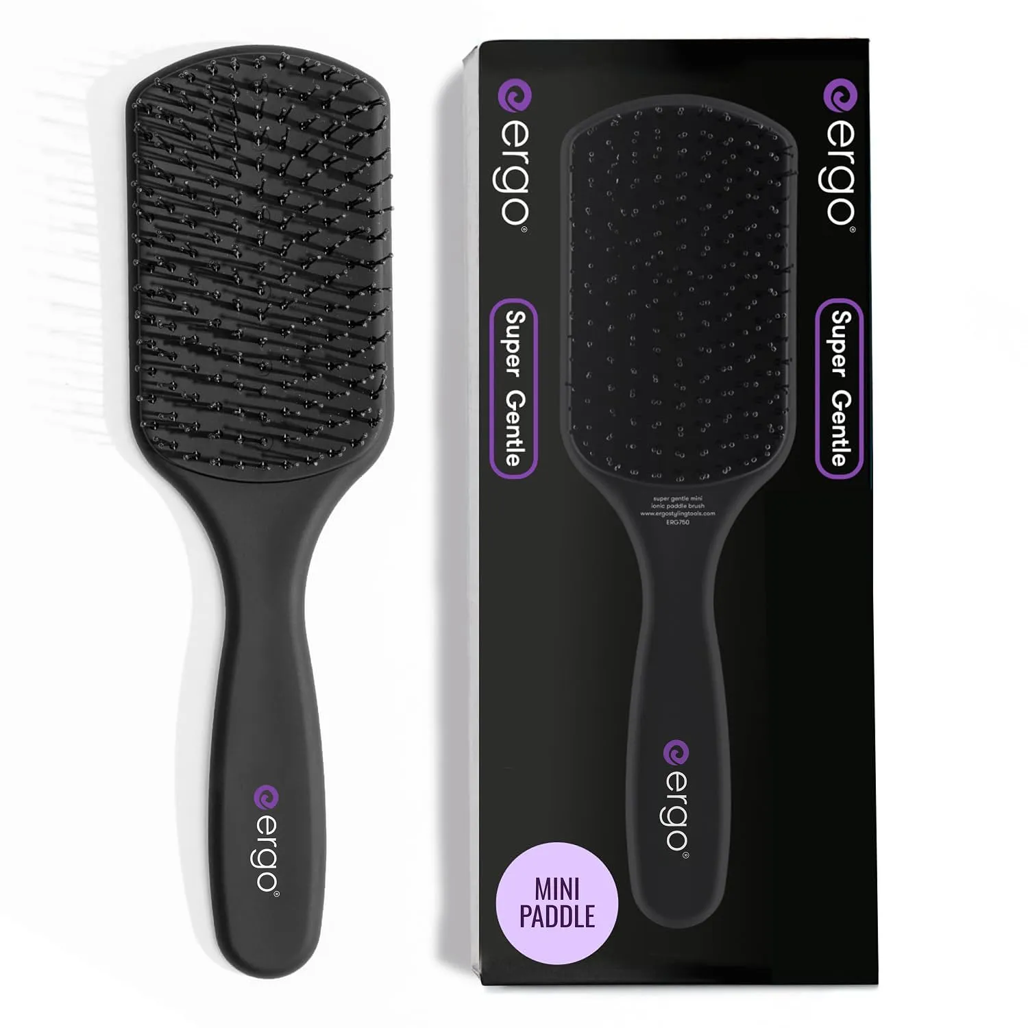Ergo Super Gentle Mini Paddle Brush for Blow Drying - Hair Brushes for Women with Thick or Thin Hair - Dual Hairbrush for Women - Detangler Hair Brush - Gently Detangles Curly or Wet Hair - ERG750