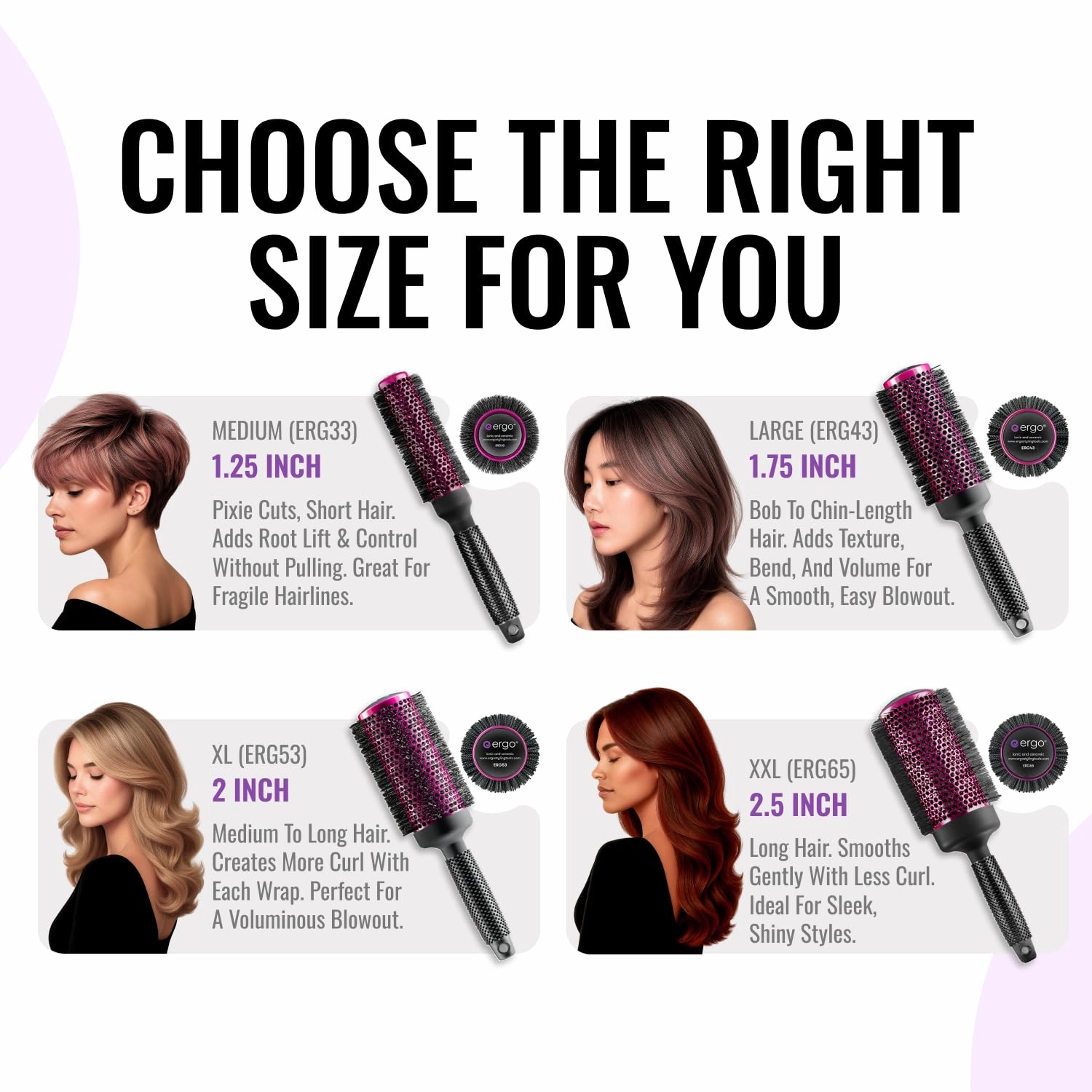 Ergo Super Gentle Round Brush for Blow Out - Salon Quality Hair Styling for Women - Roller for Wet and Dry Hair - Volumizing Care Blowout - ERG53: 2"