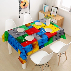 Erosebridal Construction Tablecloths Colorful Table Cover 3D Building Blocks Table Clothes 55"X55",Kids Boys Bricks Table Accessories Watercolor Gradient Room Decor,Red Yellow Green Blue Grey