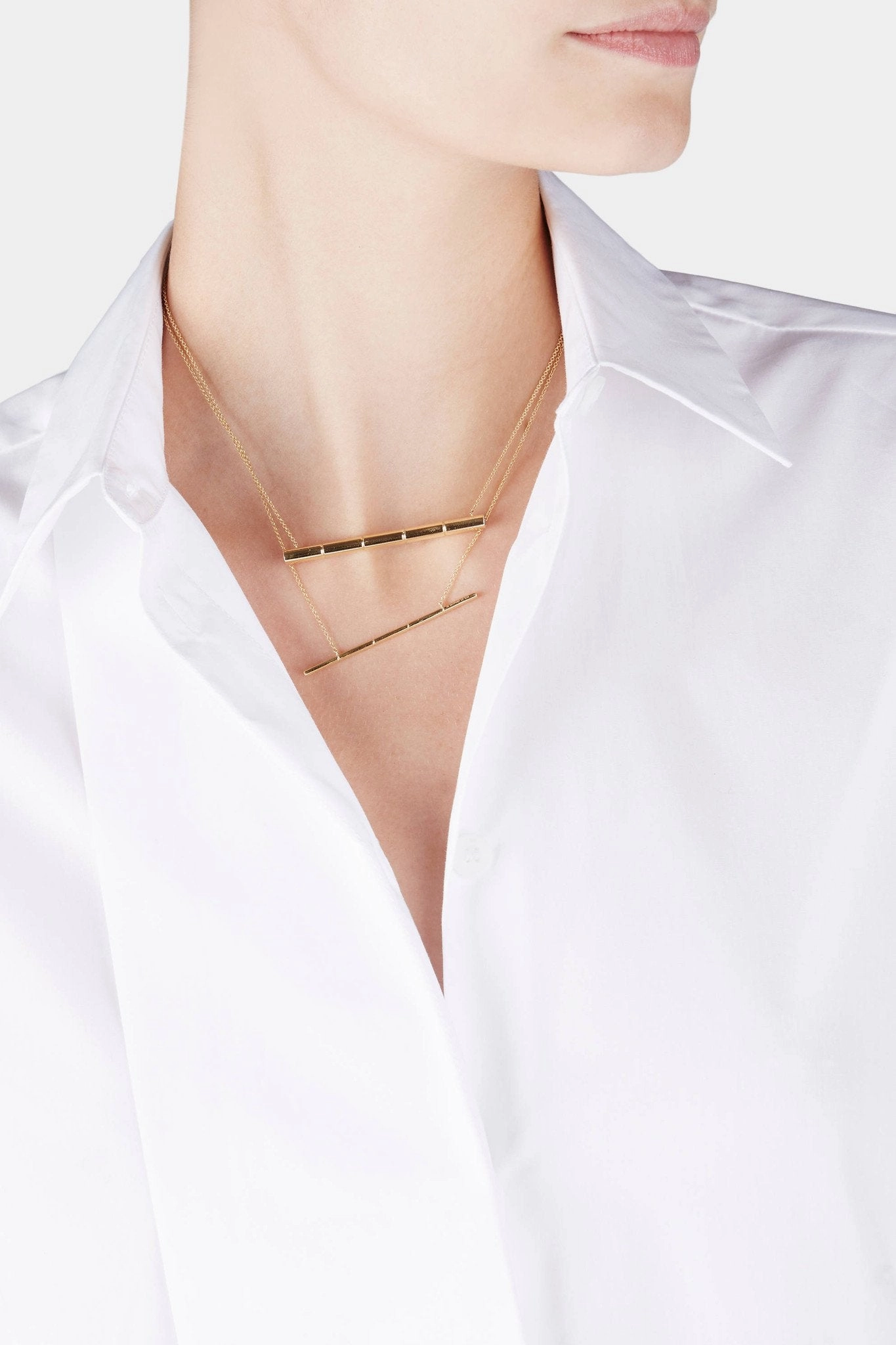 Etched Rod Necklace with Champagne Diamonds - Large