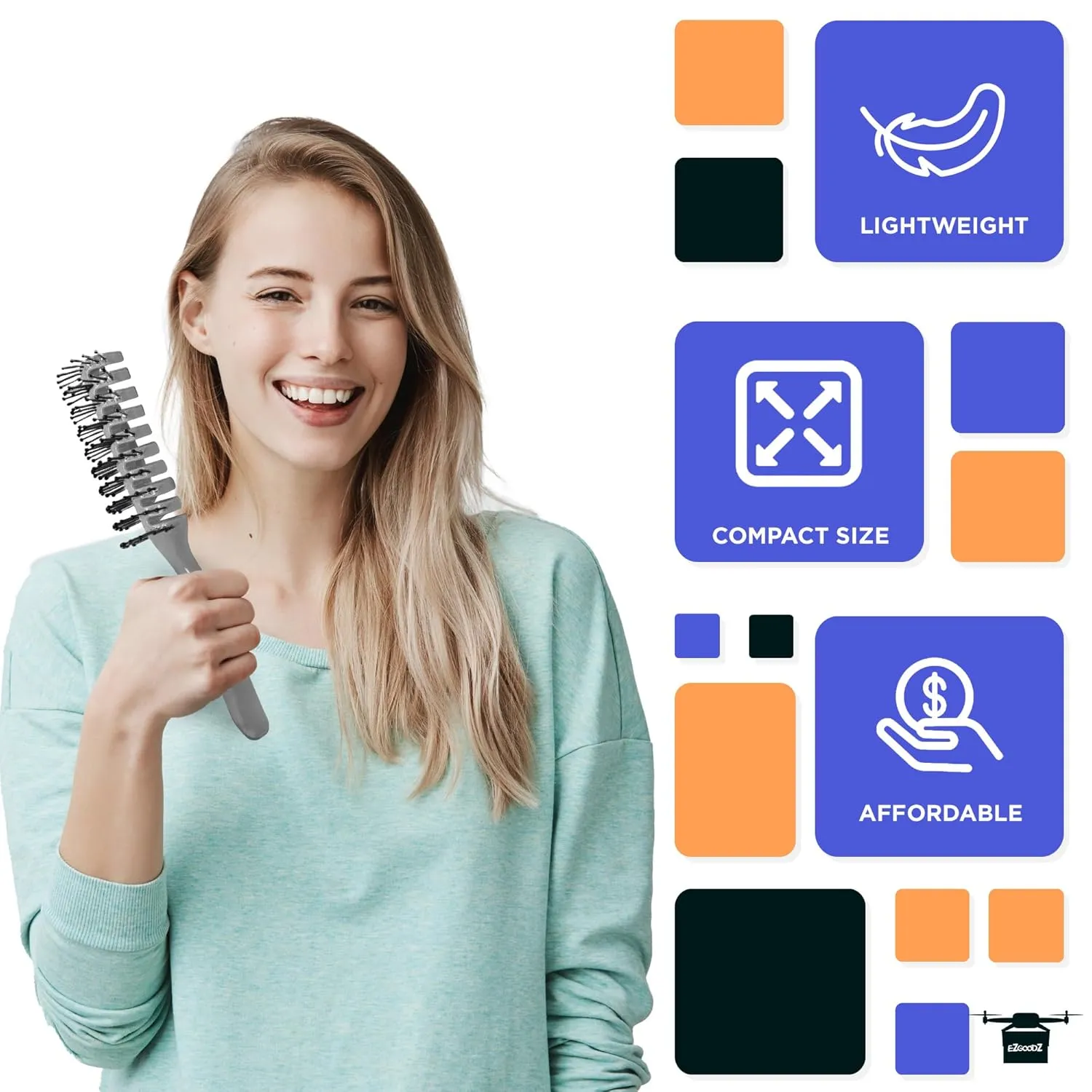 EZGOODZ Gray Vent Hair Brush, 8 Inch. Pack of 12 Plastic Hairbrushes for Woman & Man. Gentle Brushing and Hair Care for Spa Salons. Bulk Hair Brushes with Plastic Bristles