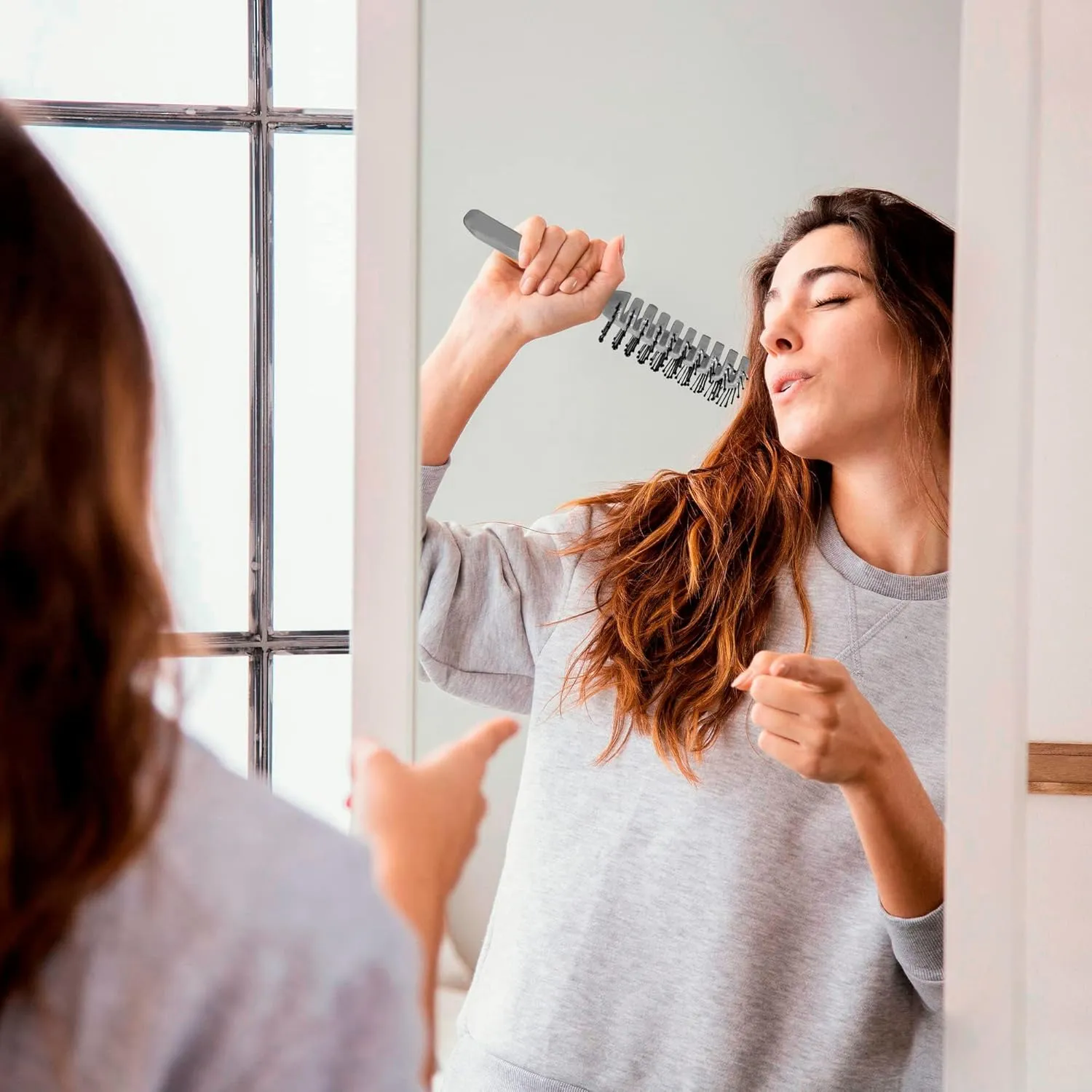 EZGOODZ Gray Vent Hair Brush, 8 Inch. Pack of 12 Plastic Hairbrushes for Woman & Man. Gentle Brushing and Hair Care for Spa Salons. Bulk Hair Brushes with Plastic Bristles
