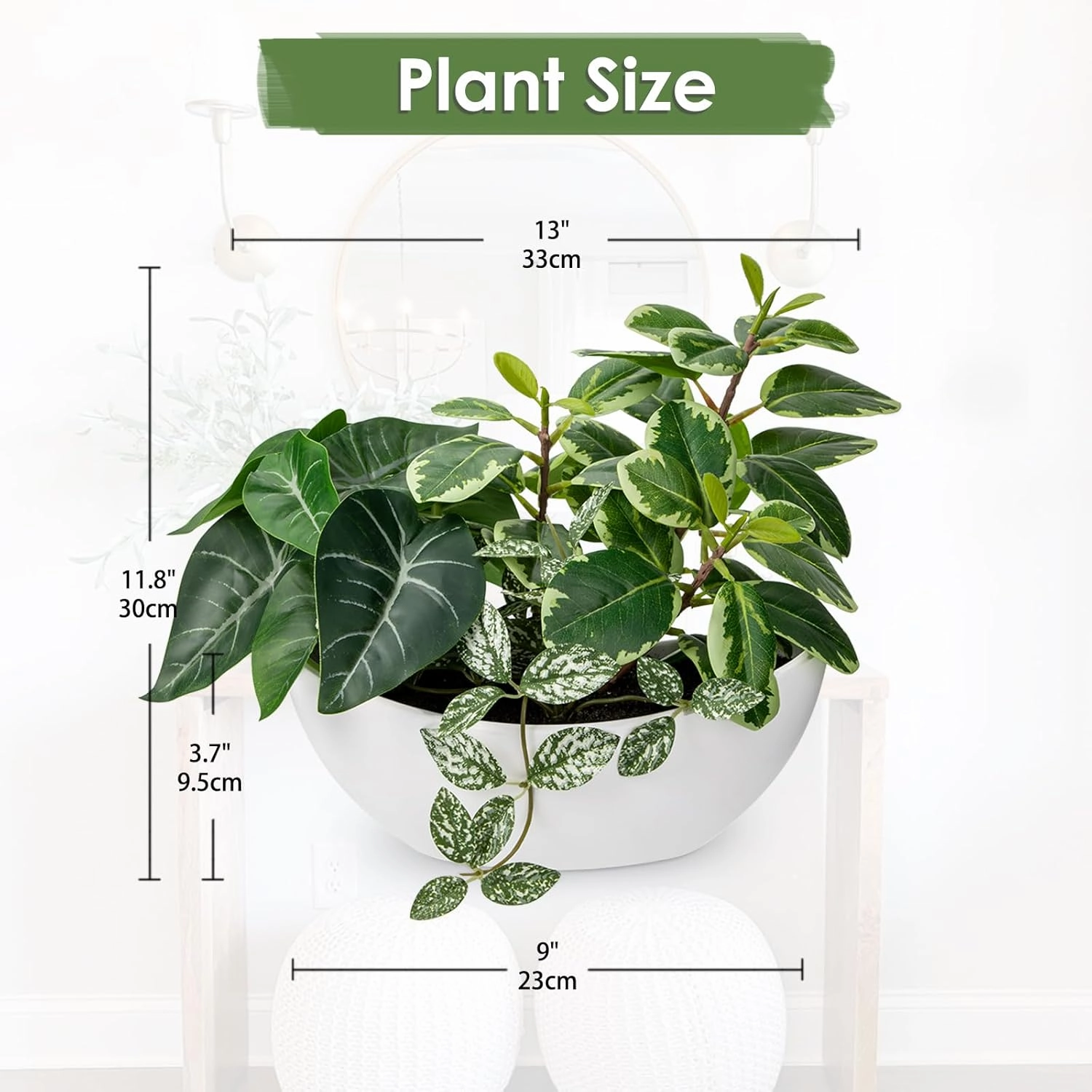 Fake Plants 11.8" Artificial Potted Plant Assorted Faux Plants in Pot Silk Plants Artificial Plants Indoor for Home Living Room Bedroom Bathroom Office Desk Table Centerpieces Shelf Greenery Decor