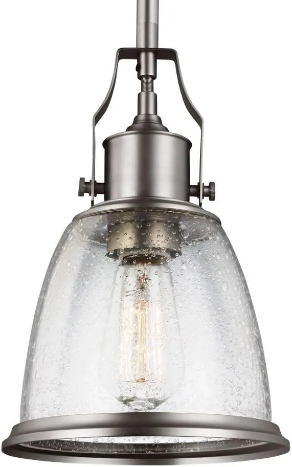 Feiss P1354SN Hobson Glass Pendant Lighting, Satin Nickel, 1-Light (8"Dia x 12"H) 75watts