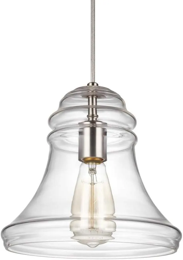Feiss P1440SN Doyle Glass Pendant Lighting, Satin Nickel, 1-Light (10" Dia x 10" H) 75watts