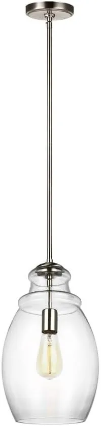 Feiss P1484SN Marino Glass Pendant Lighting, 1-Light, 60 Watts, Satin Nickel (9" W x 16" H)