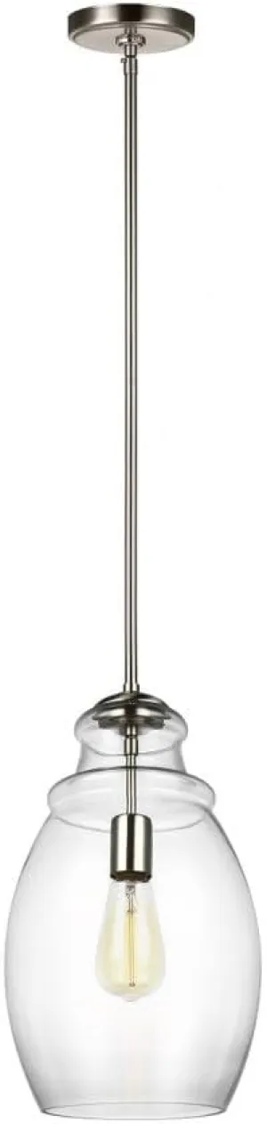 Feiss P1484SN Marino Glass Pendant Lighting, 1-Light, 60 Watts, Satin Nickel (9" W x 16" H)
