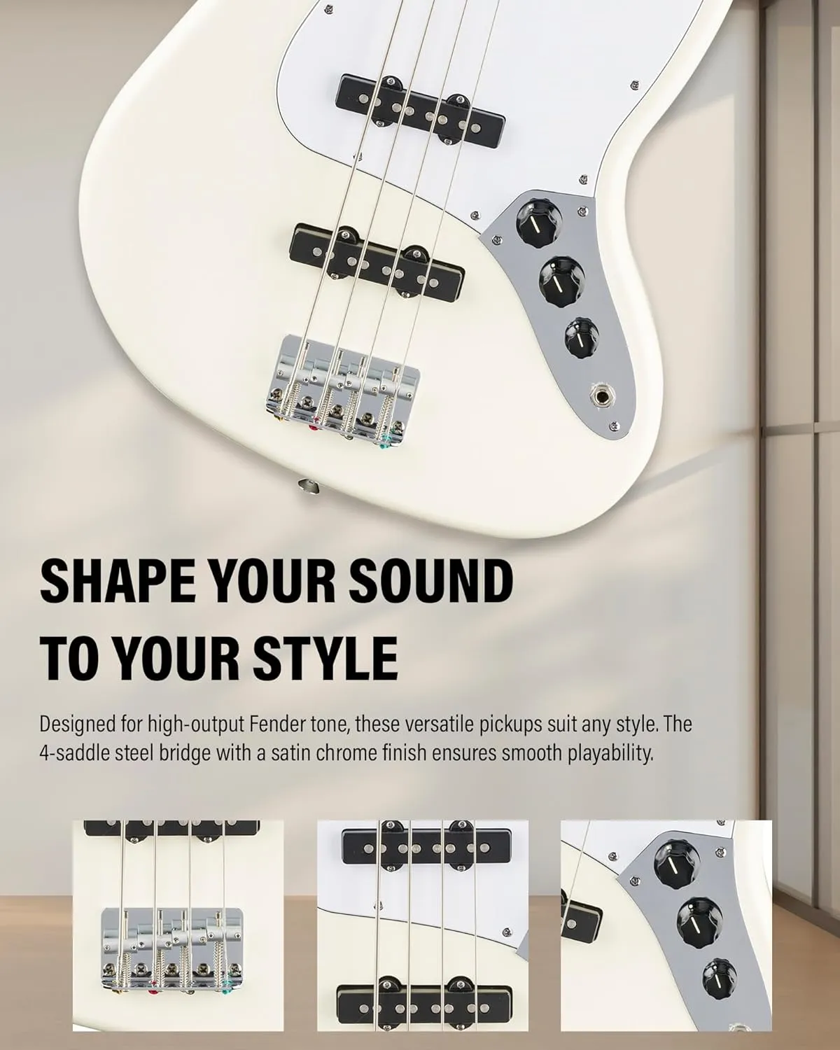 Fender Standard Jazz Bass - Olympic White Bundle with Strap, Guitar Cleaning Kit and Austin Bazaar Instructional Video