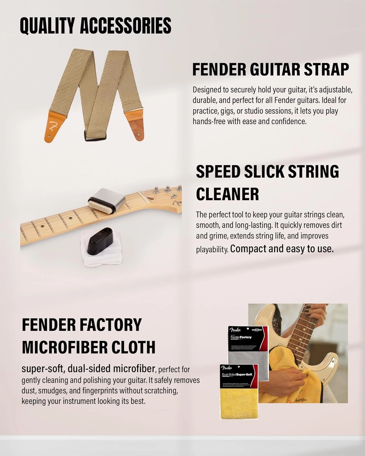 Fender Standard Jazz Bass - Black Bundle with Strap, Guitar Cleaning Kit and Austin Bazaar Instructional Video