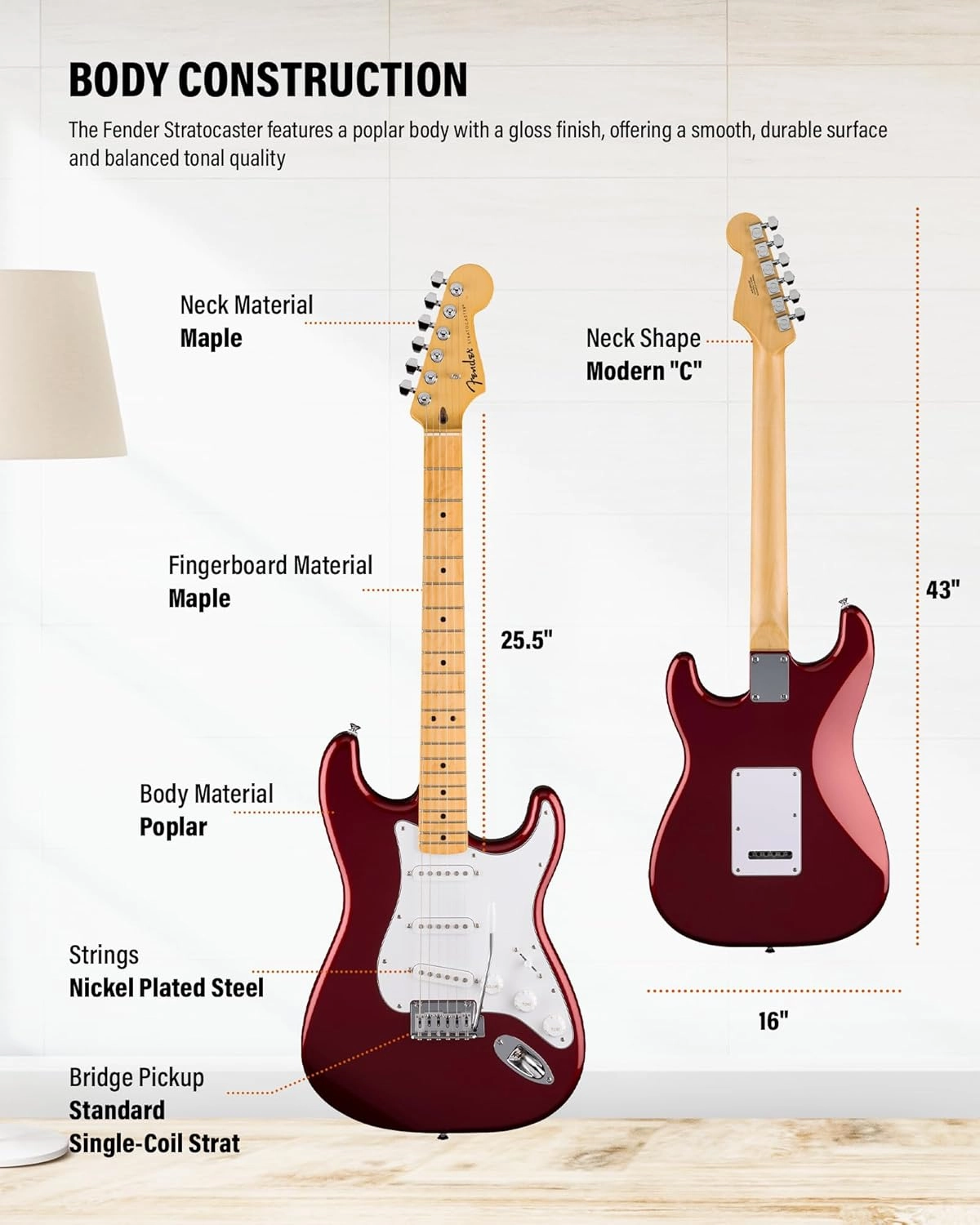 Fender Standard Stratocaster - Red Bundle with Strap, Guitar Cleaning Kit and Austin Bazaar Instructional Video