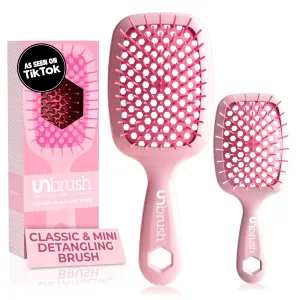 FHI Heat - UNbrush Detangling Brush Combo Pack — Original & Mini UNbrush Hairbrush for All Wet/Dry Hair Types — DuoFlex Anti Static Hair Brush, Vented Detangler Brush for Pain-Free Styling