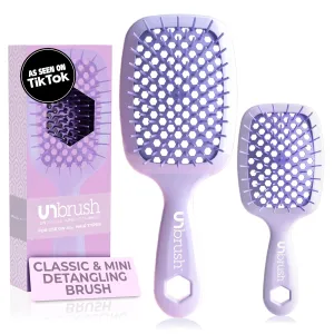 FHI Heat - UNbrush Detangling Brush Combo Pack — Original & Mini UNbrush Hairbrush for All Wet/Dry Hair Types — DuoFlex Anti Static Hair Brush, Vented Detangler Brush for Pain-Free Styling