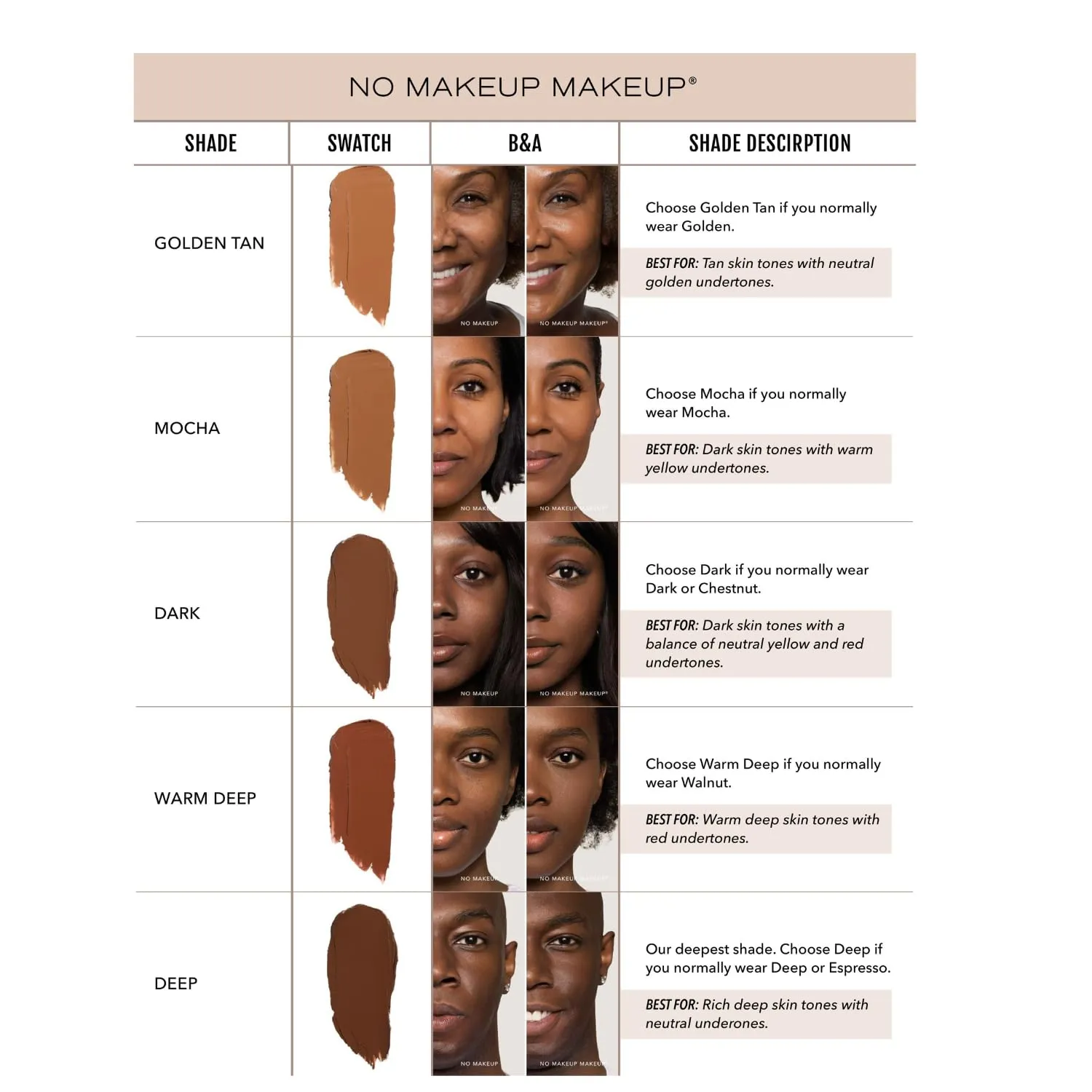 Foundation by No Makeup Makeup | Conceal & Correct with Long-Lasting, Buildable Formula & Lightweight Soft Finish | Cruelty-Free, Vegan, Fragrance-Free | Golden Tan