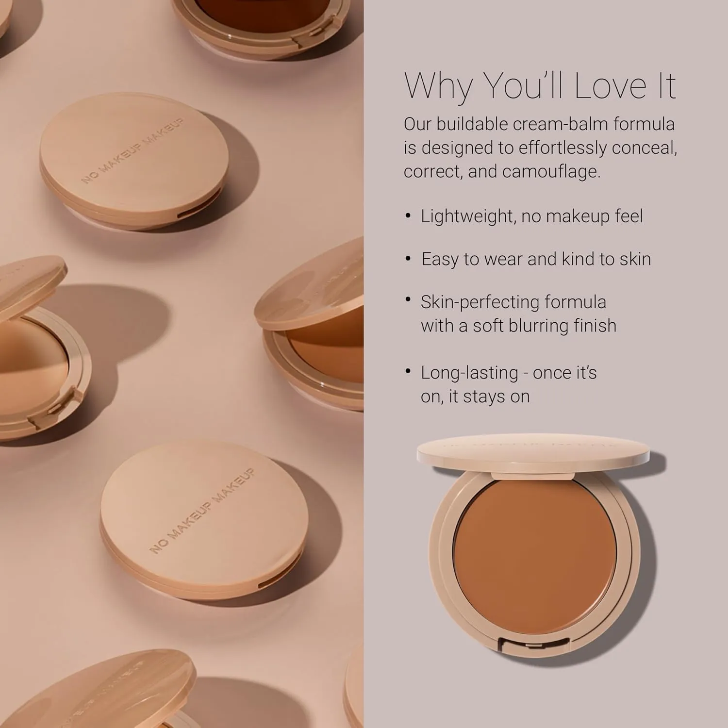 Foundation by No Makeup Makeup | Conceal & Correct with Long-Lasting, Buildable Formula & Lightweight Soft Finish | Cruelty-Free, Vegan, Fragrance-Free | Golden Tan