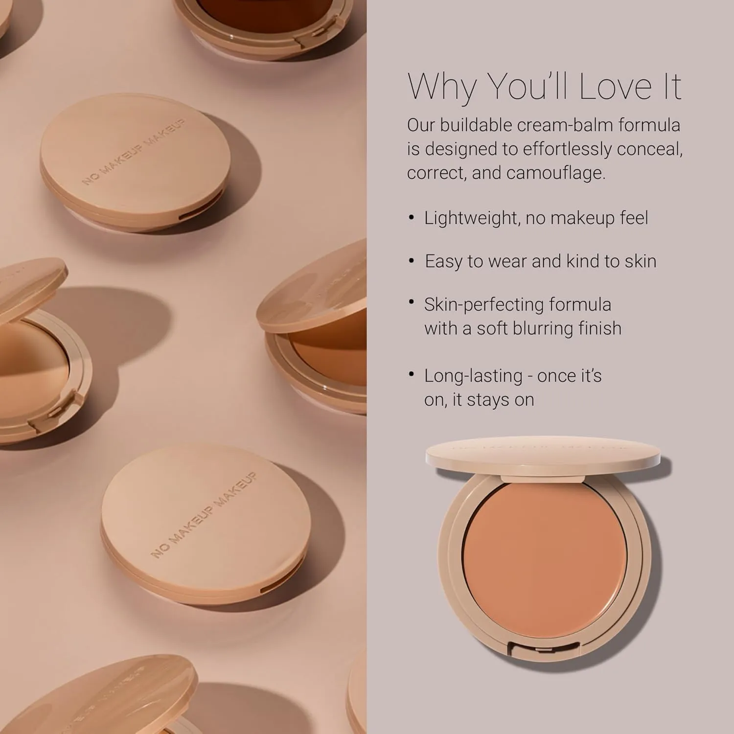 Foundation by No Makeup Makeup | Conceal & Correct with Long-Lasting, Buildable Formula & Lightweight Soft Finish | Cruelty-Free, Vegan, Fragrance-Free | Medium