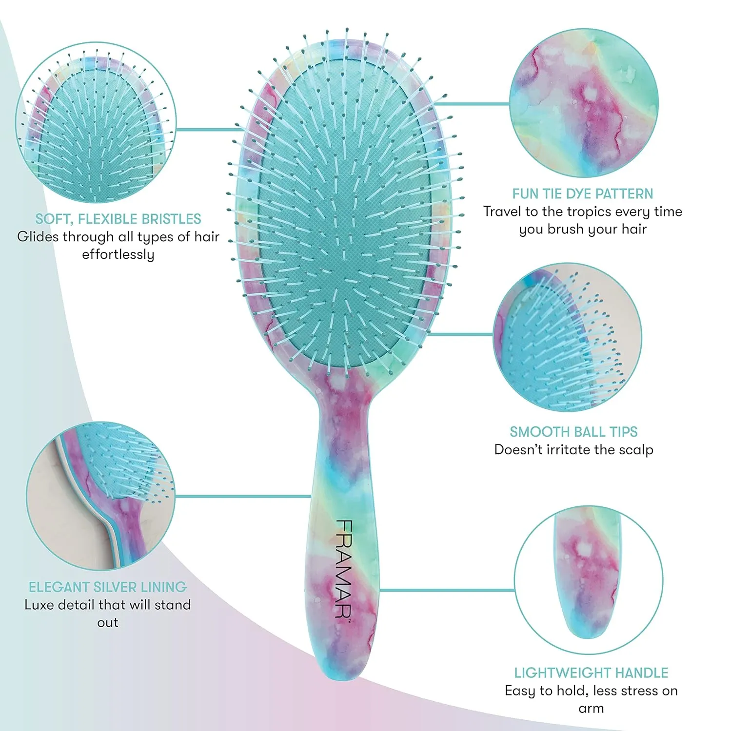 FRAMAR Purple Hair Brush Detangler, Detangling Hairbrush For Women, Wet Hair Brush For Girls, Hair Detangler Brush, Wet Hairbrush, Hairbrushes, Girls Hairbrush Detangler, Reduces Frizz – Tie Dye