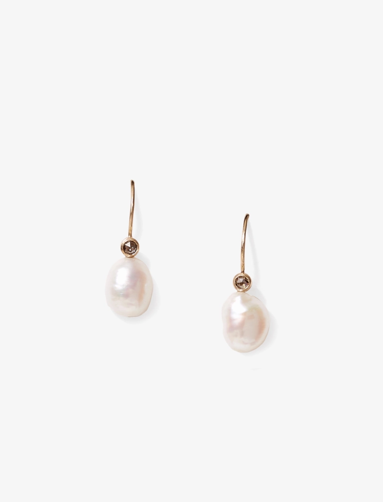 Freshwater Pearl   Champagne Diamond Earrings