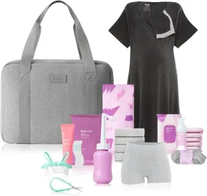 Frida Mom Pre-Packed Hospital & Diaper Bag Essentials, Labor, Postpartum, & Newborn Grooming Kit in One, Easy to Organize with Removable Toiletry Bags, & Suitcase Strap (30pc Gift Set)
