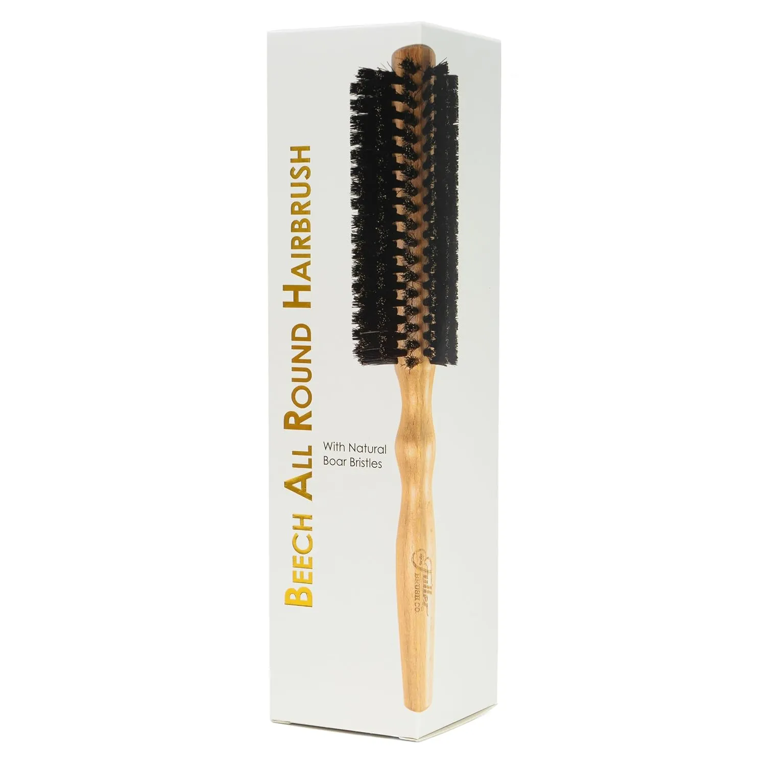 Fuller Brush Natural Beechwood Hairbrush - Ergonomic Contoured Handle - Genuine Boar Bristles - Spiral Tufting Pattern for Curls & Bobs - Style & Wave with Natural Shine (All Round)