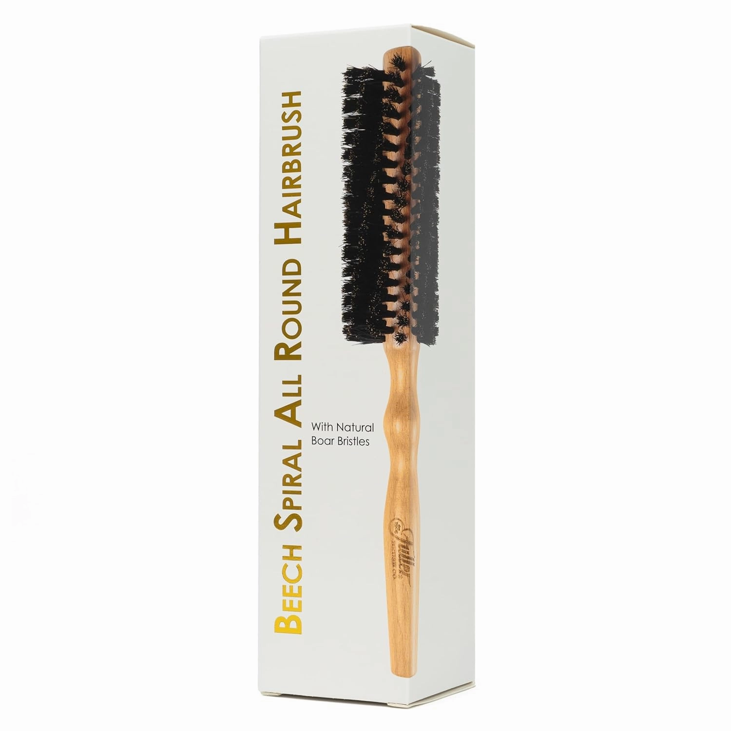 Fuller Brush Natural Beechwood Hairbrush - Ergonomic Contoured Handle - Genuine Boar Bristles - Spiral Tufting Pattern for Curls & Bobs - Style & Wave with Natural Shine (Spiral All Round)