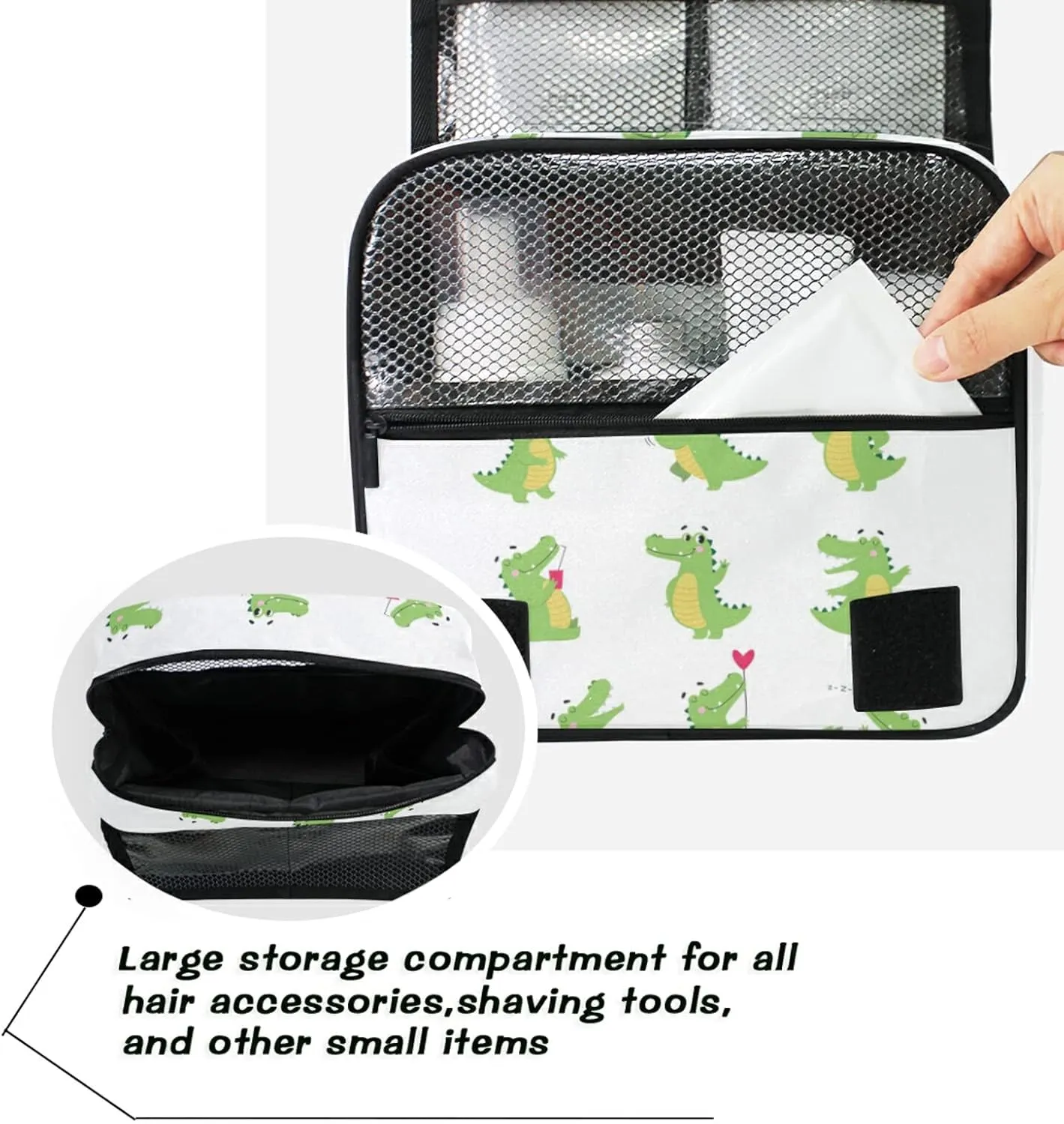 Funny Green Crocodiles with Different Actions Cute Alligator Predator Hanging Wash Gargle Toiletry Bag Travel Cosmetic Makeup Case Organizer Storage Large Portable