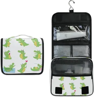 Funny Green Crocodiles with Different Actions Cute Alligator Predator Hanging Wash Gargle Toiletry Bag Travel Cosmetic Makeup Case Organizer Storage Large Portable