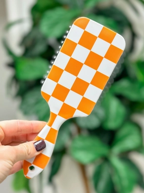 Game Day Checkered Hair Brush - Orange & White
