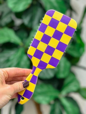 Game Day Checkered Hair Brush - Purple & Yellow