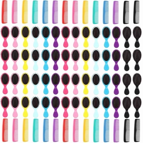 Gerrii 112 Pcs Mini Wet Hair Brush Hair Combs Set 56 Small Pocket Travel Detangler Hairbrush 56 Colorful Plastic Fine Wide Hair Combs Toddler Detangling Brushes Soft Bristles Bulk (Fresh Color)