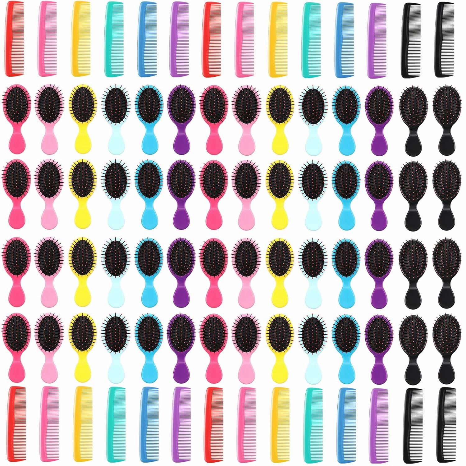 Gerrii 112 Pcs Mini Wet Hair Brush Hair Combs Set 56 Small Pocket Travel Detangler Hairbrush 56 Colorful Plastic Fine Wide Hair Combs Toddler Detangling Brushes Soft Bristles Bulk (Fresh Color)